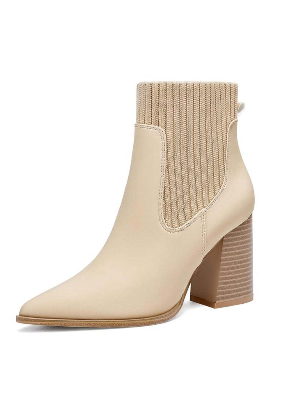 Women Ankle Boots Sock Booties Pointed Toe Chunky Stacked High Heel Knit Chelsea